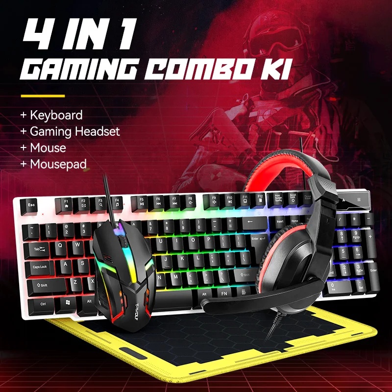 Gaming Headset Wired - NIEUWE USB-toetsenbord- en muis-gamingheadset-combinaties 4-in-1 Engelse